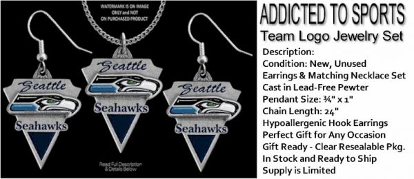 Seattle Seahawks Necklace & Earrings Set - NFL Licensed Jewelry #CA - Image 5