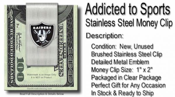 Oakland Raiders NFL Brushed Stainless Steel Money Clip - Image 2