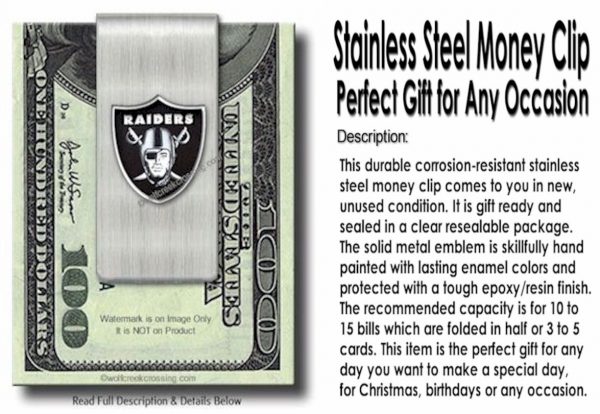 Oakland Raiders NFL Brushed Stainless Steel Money Clip - Image 3