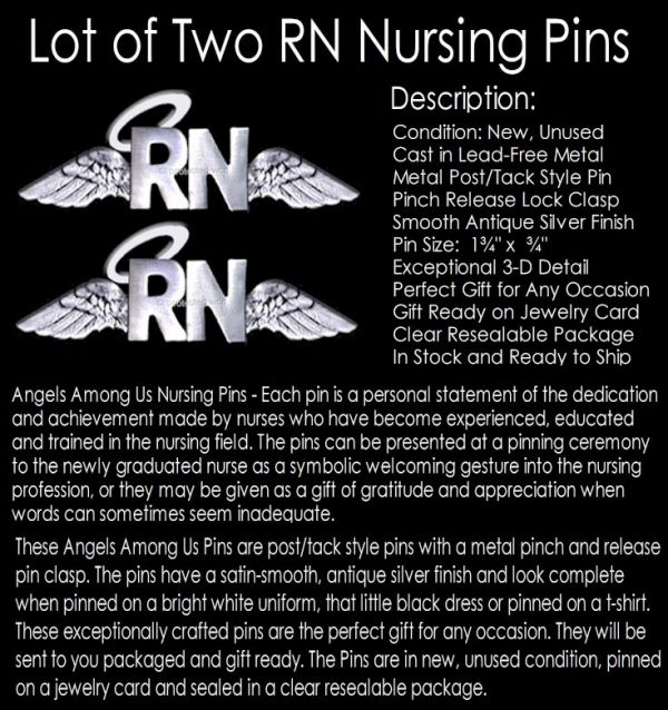 Lot of TWO RN Nurse Pins - Rare Vintage - Angels Among Us- Wings and Halo - Medical Award Graduate School of Nursing Nice & New - Image 6