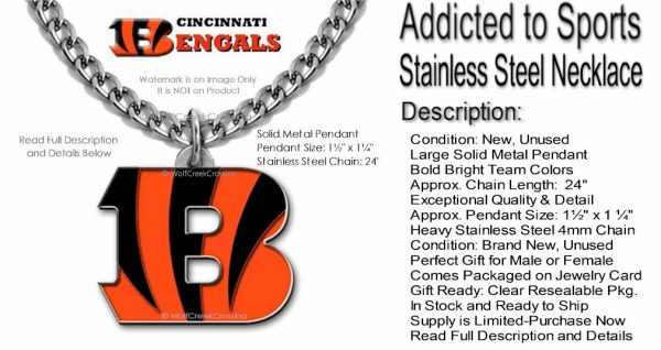 Large Cincinnati Bengals Necklace Stainless Steel Chain - Image 5