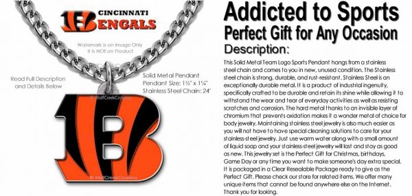 Large Cincinnati Bengals Necklace Stainless Steel Chain - Image 3