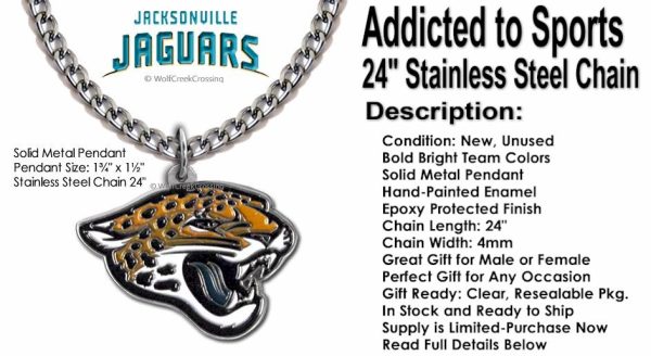 Large Jacksonville Jaguars Necklace Stainless Steel Chain - Image 2