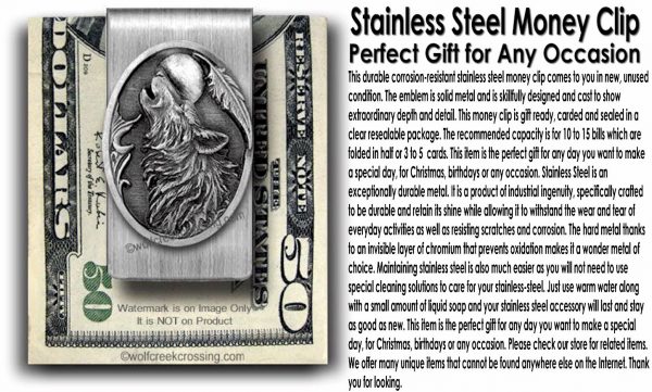 Call of the Wild Wolf Stainless Steel Money Clip - Moon Dog of My Soul - Wild Wilderness Wolves Dad, Son Gift Yellowstone - Image 2