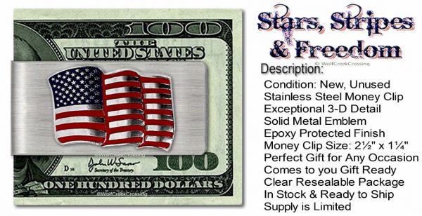 USA Flag - American Freedom Stainless Steel Money Clip - Image 2